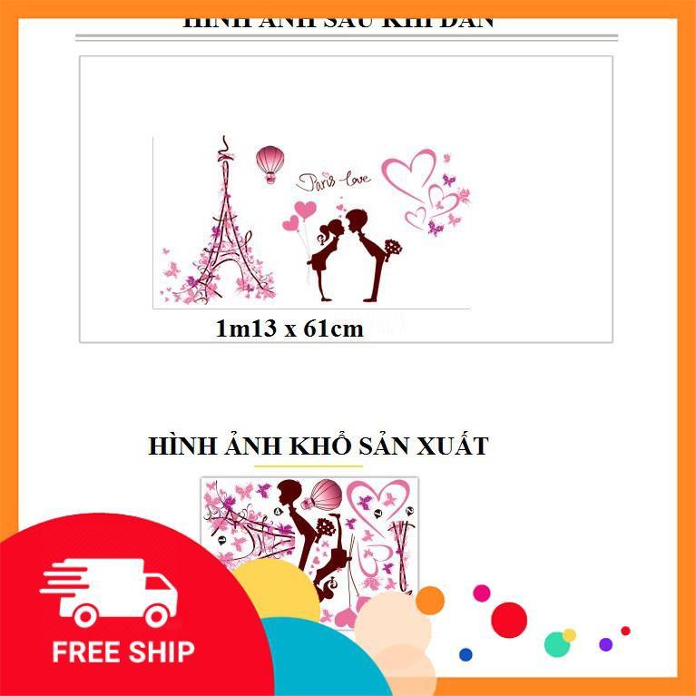 ️️ Decal dán tường Uyên ương trái tim hồng
