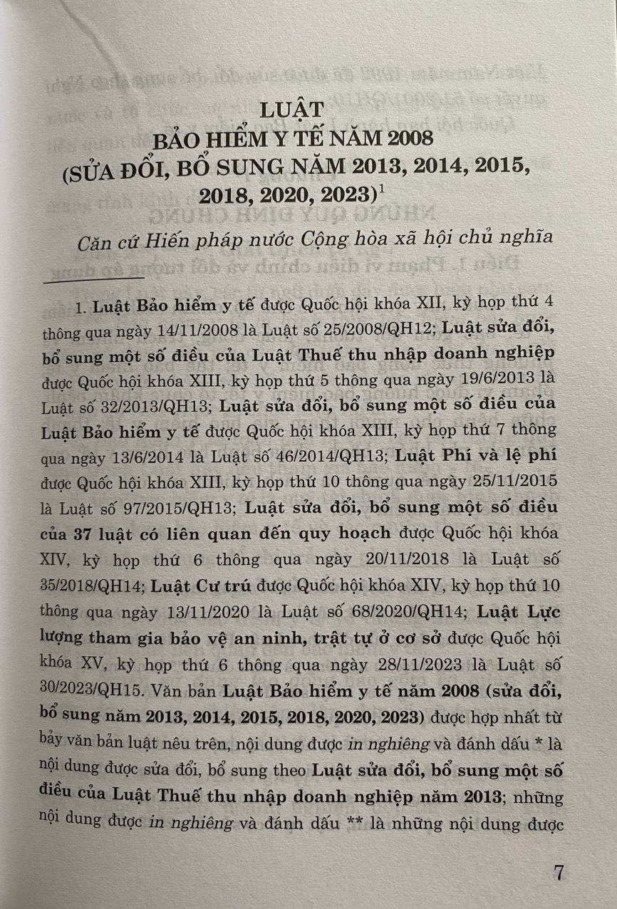 Luật Bảo Hiểm Y Tế Năm 2008 ( Sửa đổi, bổ sung năm 2013, 2014, 2015, 2018, 2020,2023 )