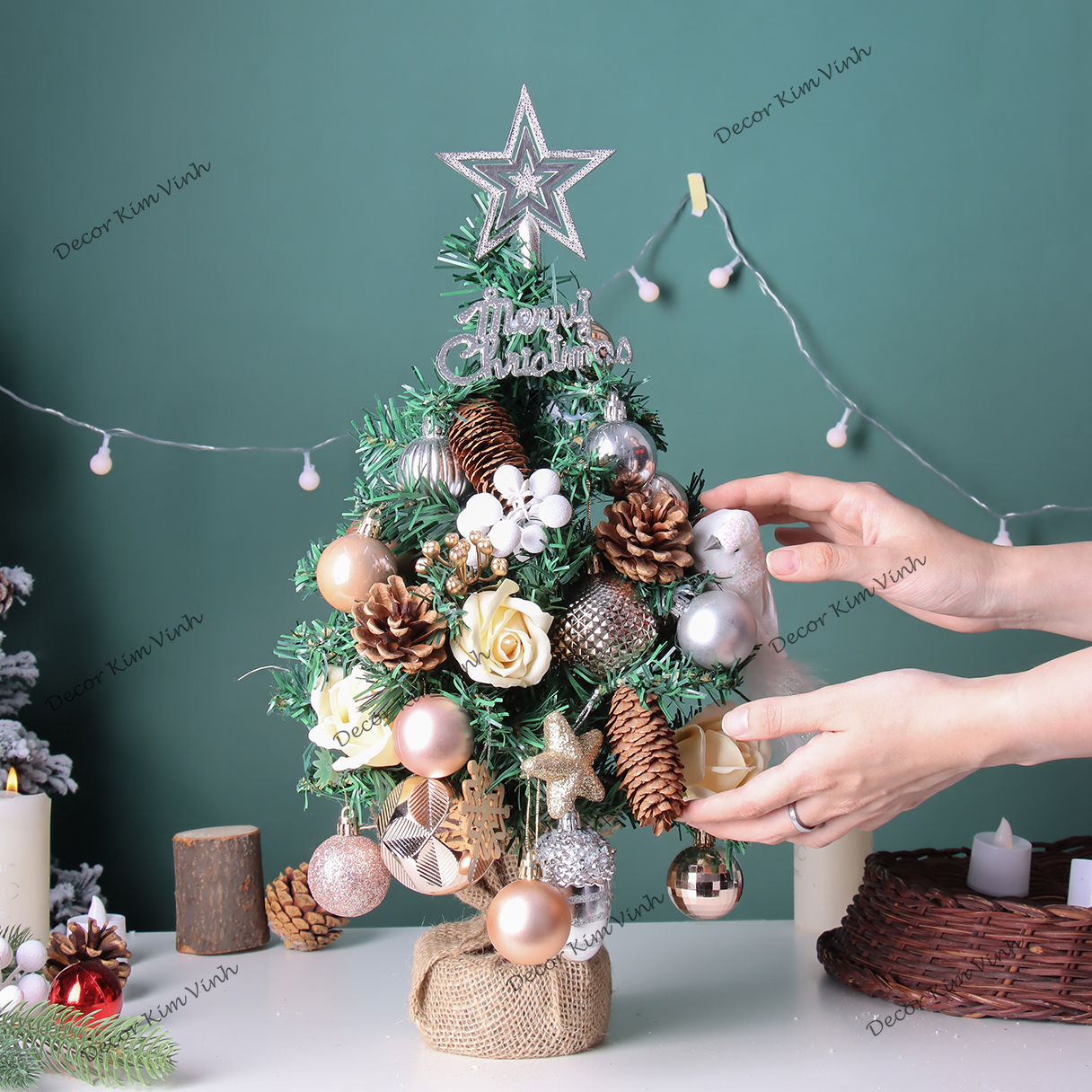 Cây Thông Noel Hàn Quốc THQ16 40cm Cây Thông Hoa Hồng Trang Trí Giáng Sinh