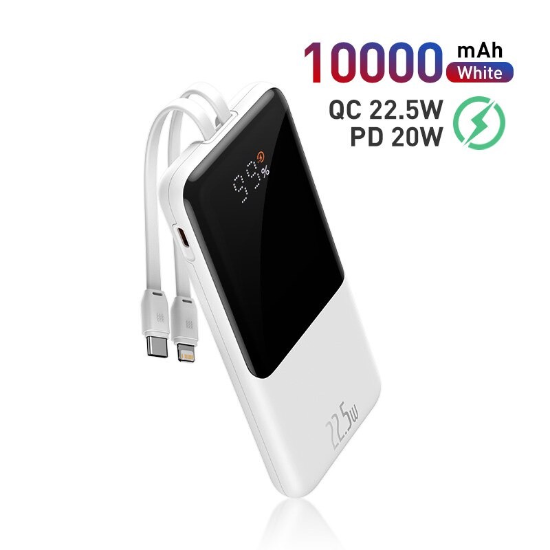 Pin Sạc Dự Phòng 10000mah 22.5W Baseus Tích Hợp Dây Cáp Sạc Nhanh Type C Và IP - Hàng Chính Hãng