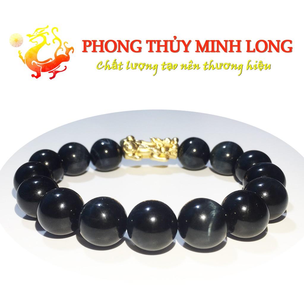 Vòng tay đá mắt hổ Chim Ưng xanh đen chất lượng 5A mix Tỳ Hưu Vàng hợp mệnh Thủy và Mộc