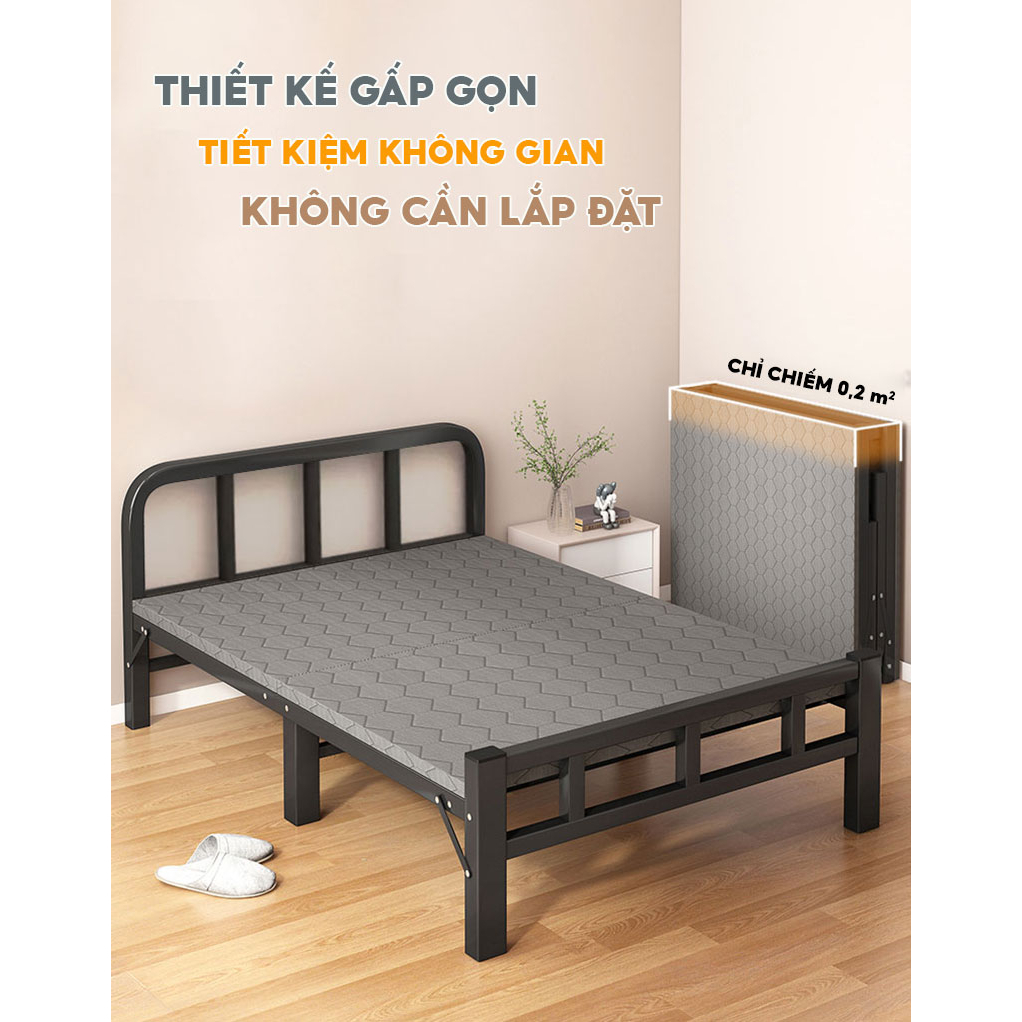 Giường gấp đôi giá rẻ ( KHÔNG ĐỆM ) NIKITA - Khung thép, mặt gỗ, gấp gọn tiện lợi