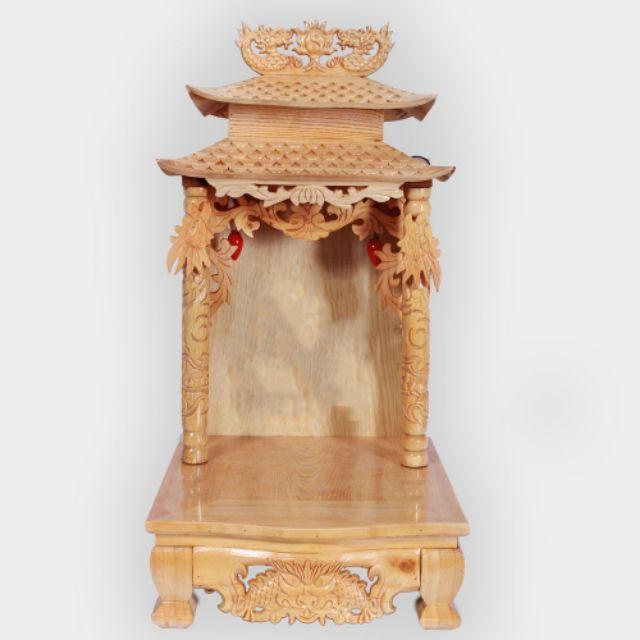 Bàn thờ thần tài mái chùa gỗ sồi size 36 cm