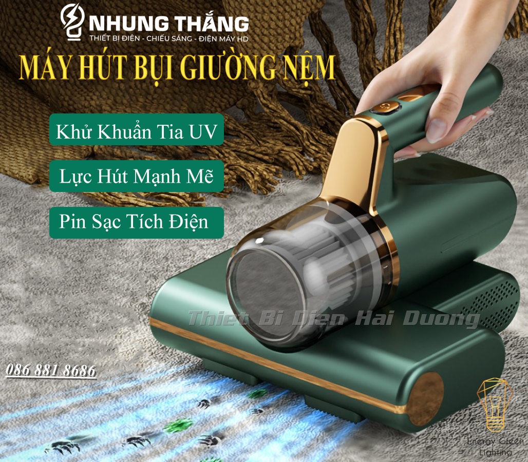 Máy Hút Bụi Giường Nệm DGS-K1 - Tích Hợp Chiếu Xạ Diệt Khuẩn UV - Pin Sạc Tích Điện - Hút Bụi Gối Đệm Giường - Có Video