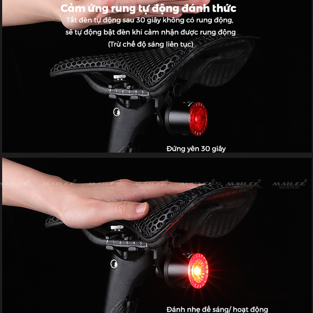 Đèn Đuôi Xe Đạp Thông Minh HJ-078 Chống Nước Cảm Biến Phanh Đi Đêm, sạc Type-C dung lượng 250mAh - Mai Lee