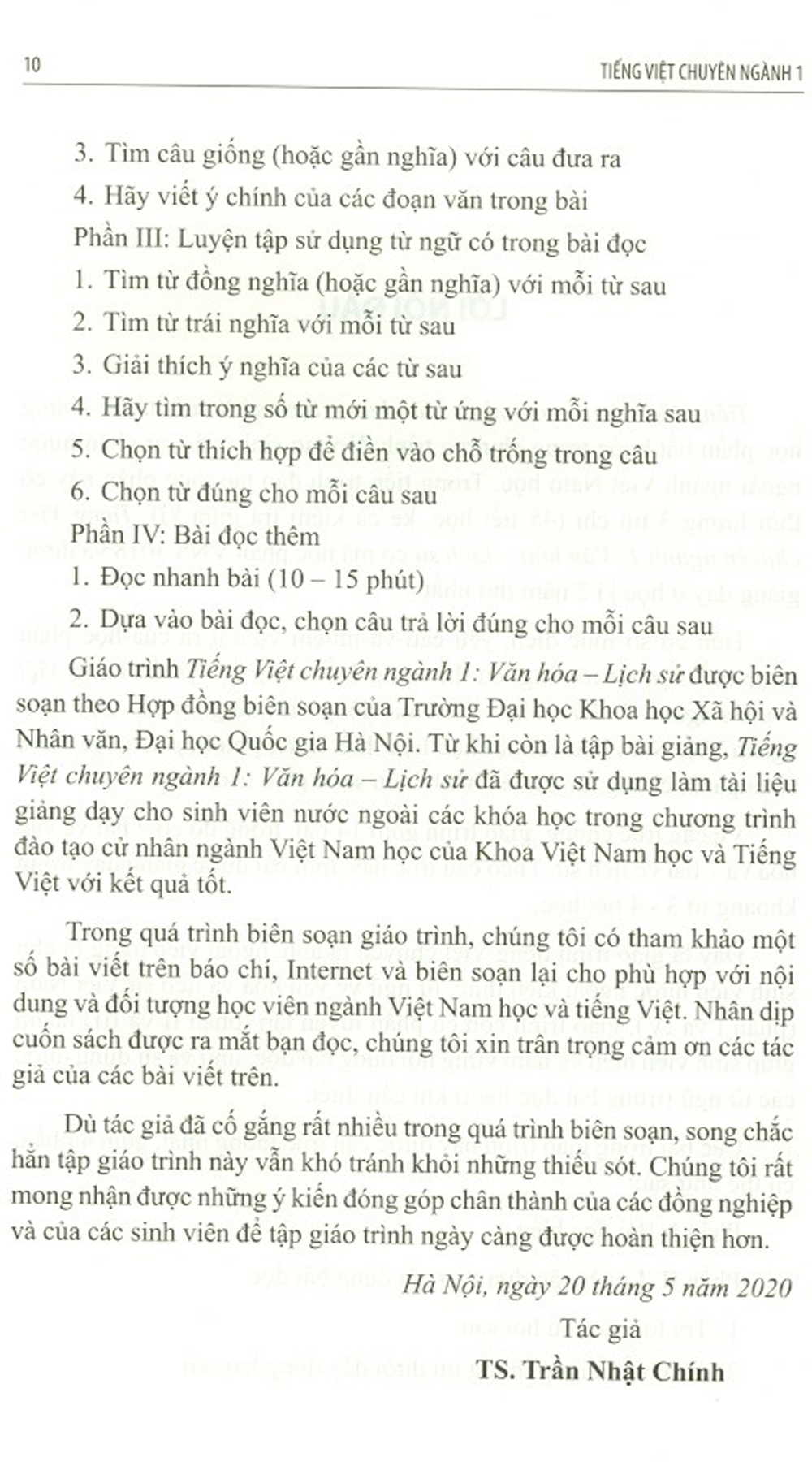 Tiếng Việt Chuyên Ngành 1: Văn Hóa - Lịch Sử (Giáo Trình Dành Cho Cử Nhân Ngành Việt Nam Học)
