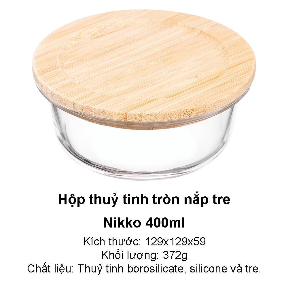 Hộp thủy tinh nắp tre hộp thực phẩm tròn Nikko inochi