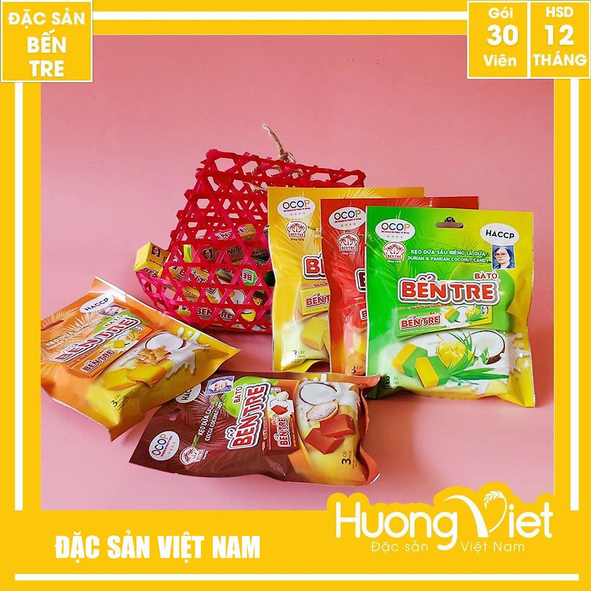 Đặc Sản Bến Tre - Kẹo Dừa Bến Tre Cao Cấp Gia Truyền Thương Hiệu Hai Tỏ 150G