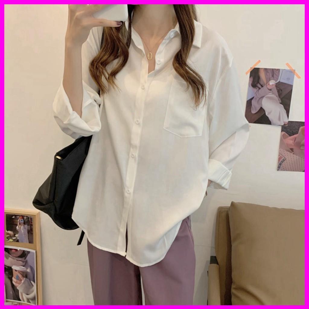 Áo sơ mi cổ polo dài tay dáng rộng thời trang Hàn Quốc loại 1