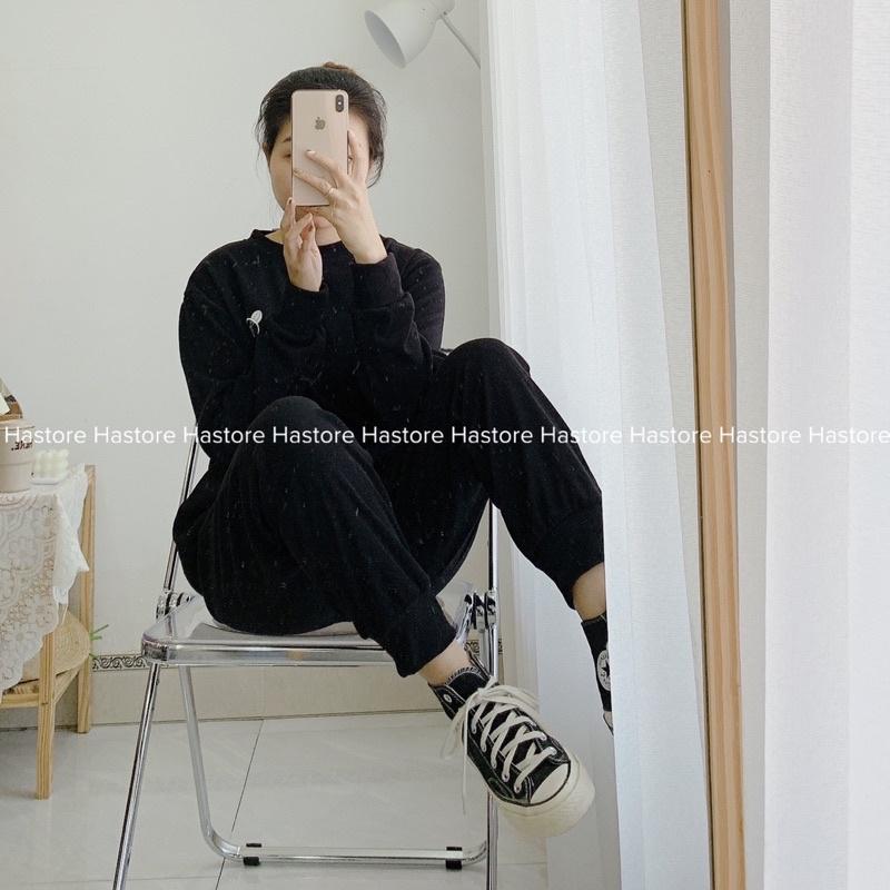 Set nỉ tăm thêu gấu màu đen