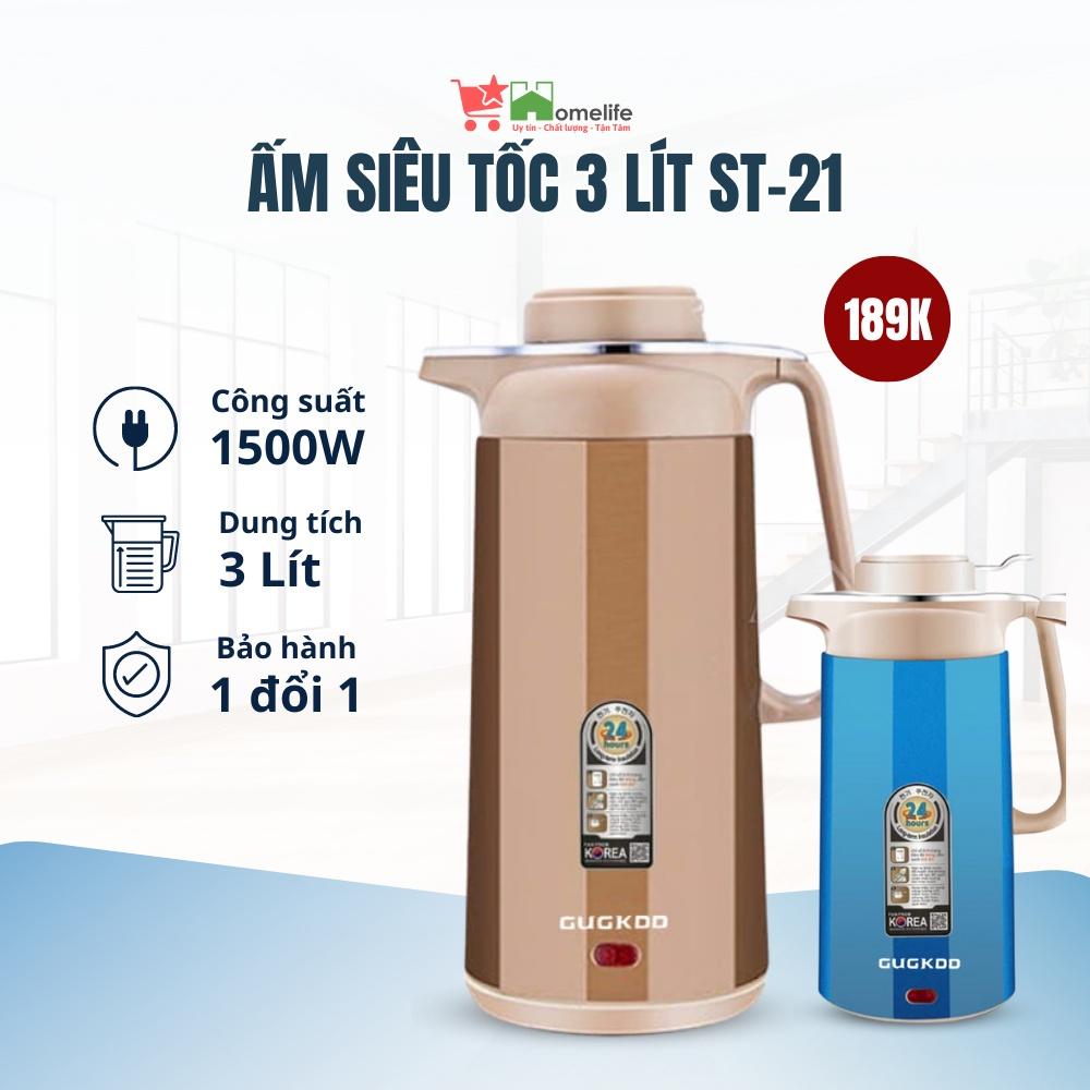 Ấm Siêu Tốc GUGKOO 3L 2 Lớp Chất Lượng Cao Cấp - Ấm Đun Nước Kèm Bình Giữ Nhiệt Không Gỉ Sôi Nhanh