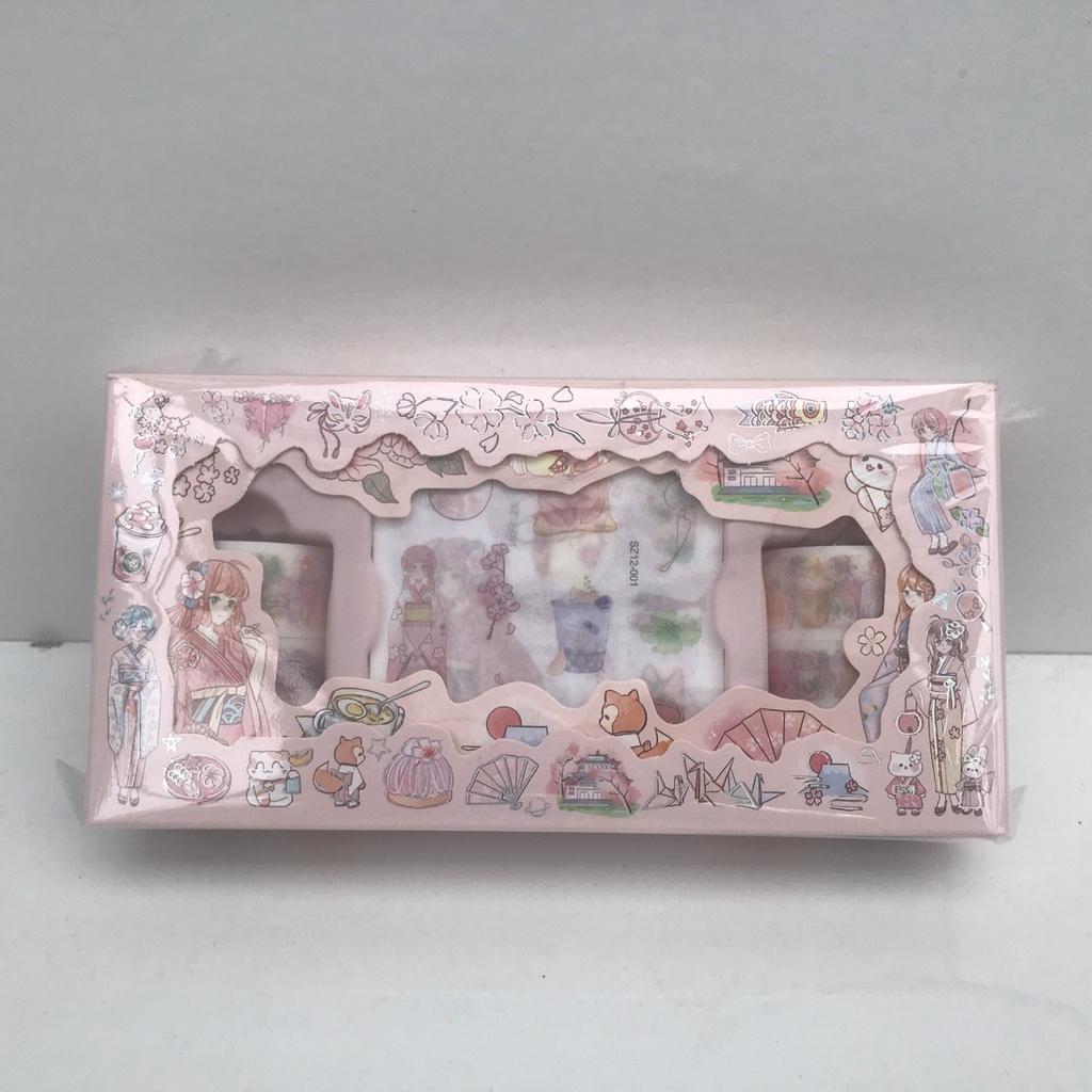 Hộp 6 Wasi tape và sticker theo chủ đề đáng yêu