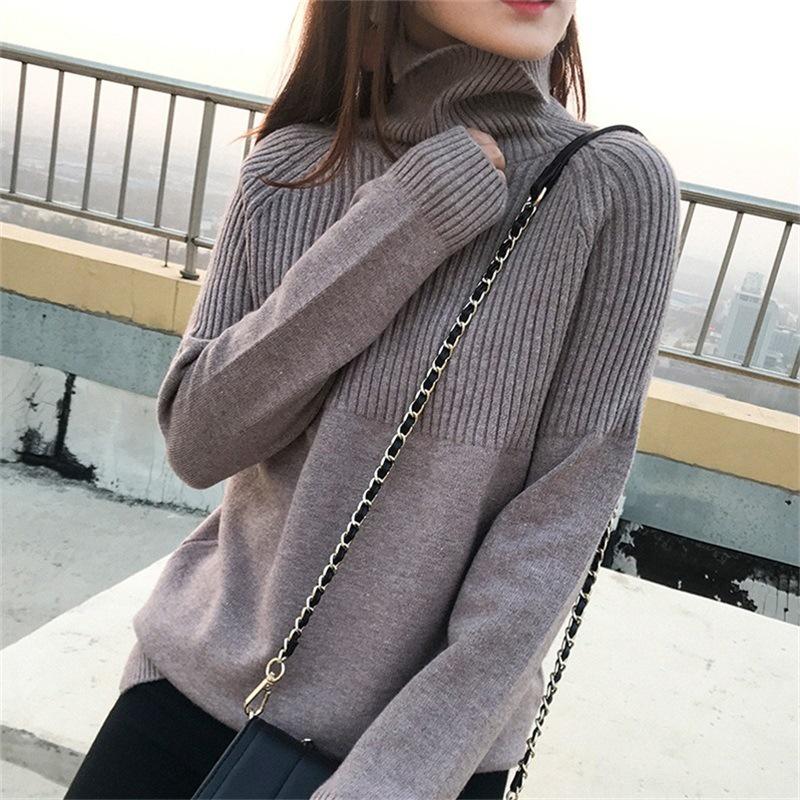MS336 Áo len cao cổ ngực kẻ sọc