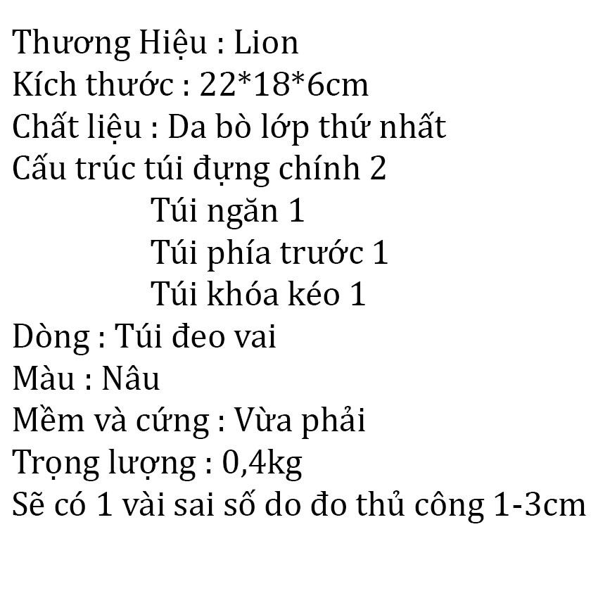 Túi đeo chéo nam da bò Lion cao cấp sang trọng-Túi xách da thật-Tuxa store