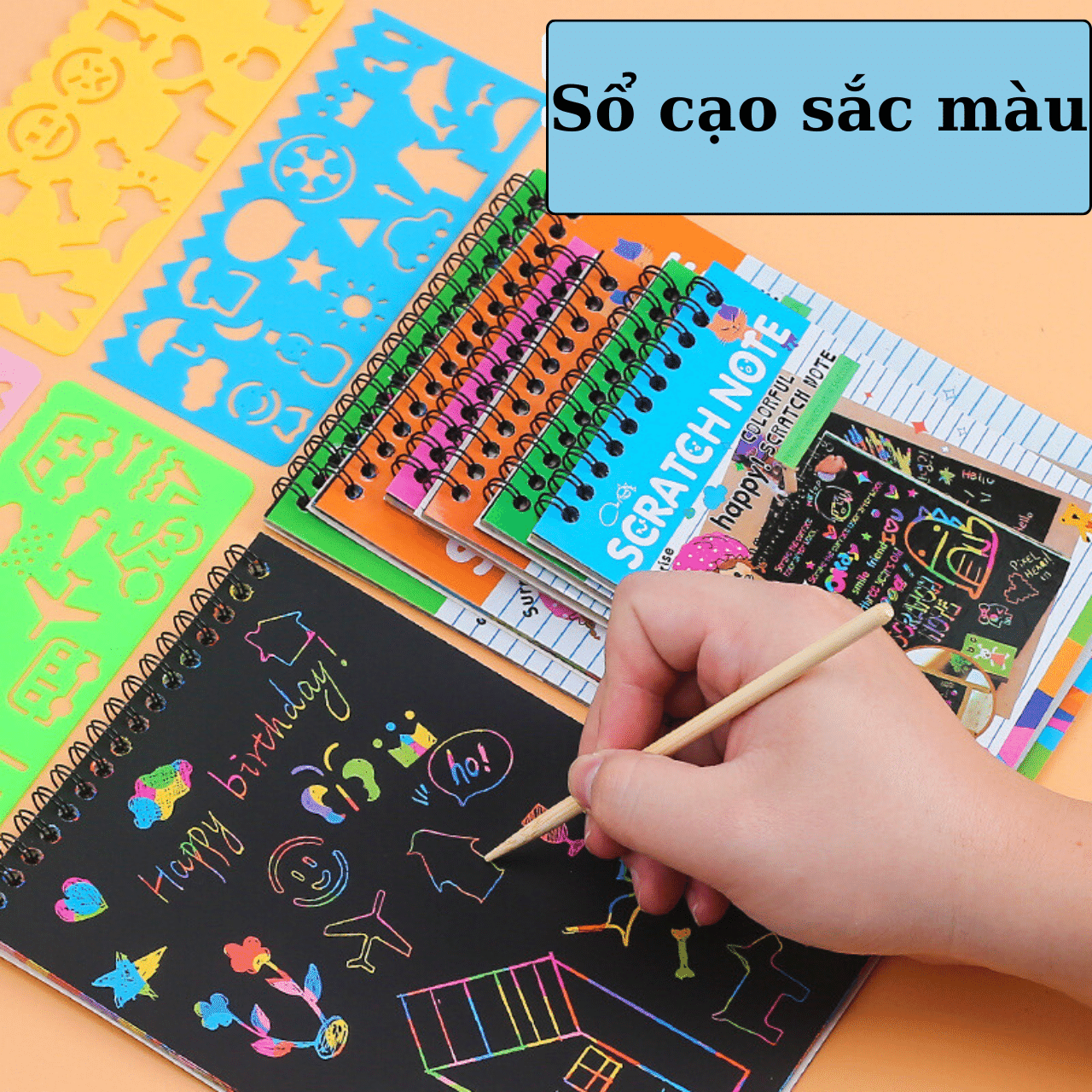 Set sổ tay ma thuật Scratch Note nhiều sắc màu và thước vẽ cho bé vui chơi sáng tạo