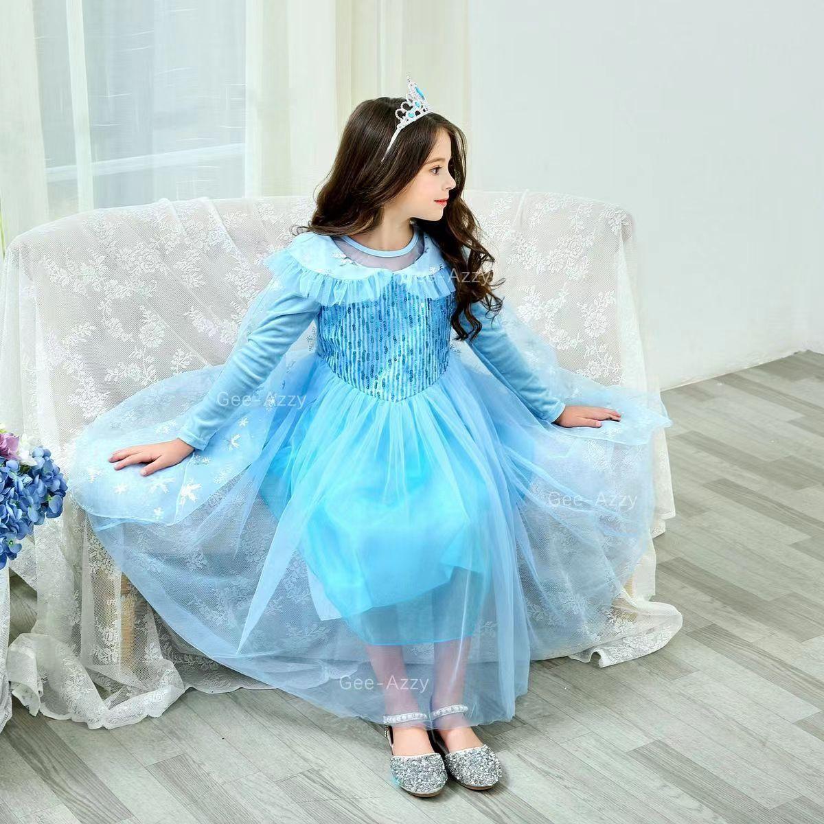 DONGSHOP HOT Váy công chúa Elsa Nữ hoàng băng giá Elsa cô gái dài tay áo đầm con Elsa mùa xuân mùa thu váy mùa hè