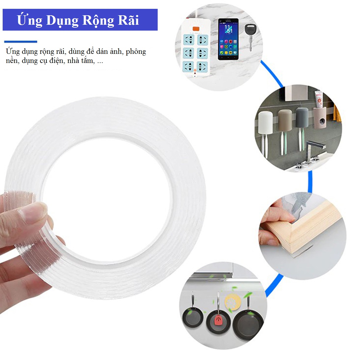 Hình ảnh [Hàng Cao Cấp Loại Dày 2mm] Băng Dính 2 Mặt Đa Năng Trong Suốt Siêu Dày 2mm – Chọn Chiều Dài – Siêu Bám Dính - Băng Keo Trong Suốt Chính Hãng dododios