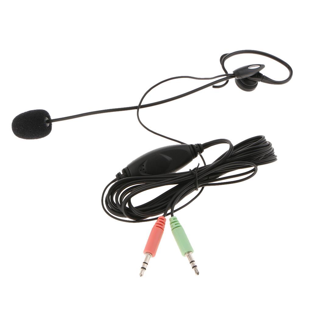 Dual 3.5mm PC Headset, Monaural Earhook Headphone with Microphone