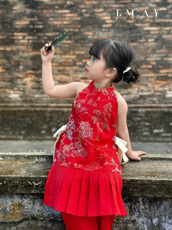 bộ áo dài áo yếm đào cho bé gái mẫu cung đình mùa xuân xinh xắn diện lễ tết năm mới từ 12-40kg hàng thiết kế cao cấp