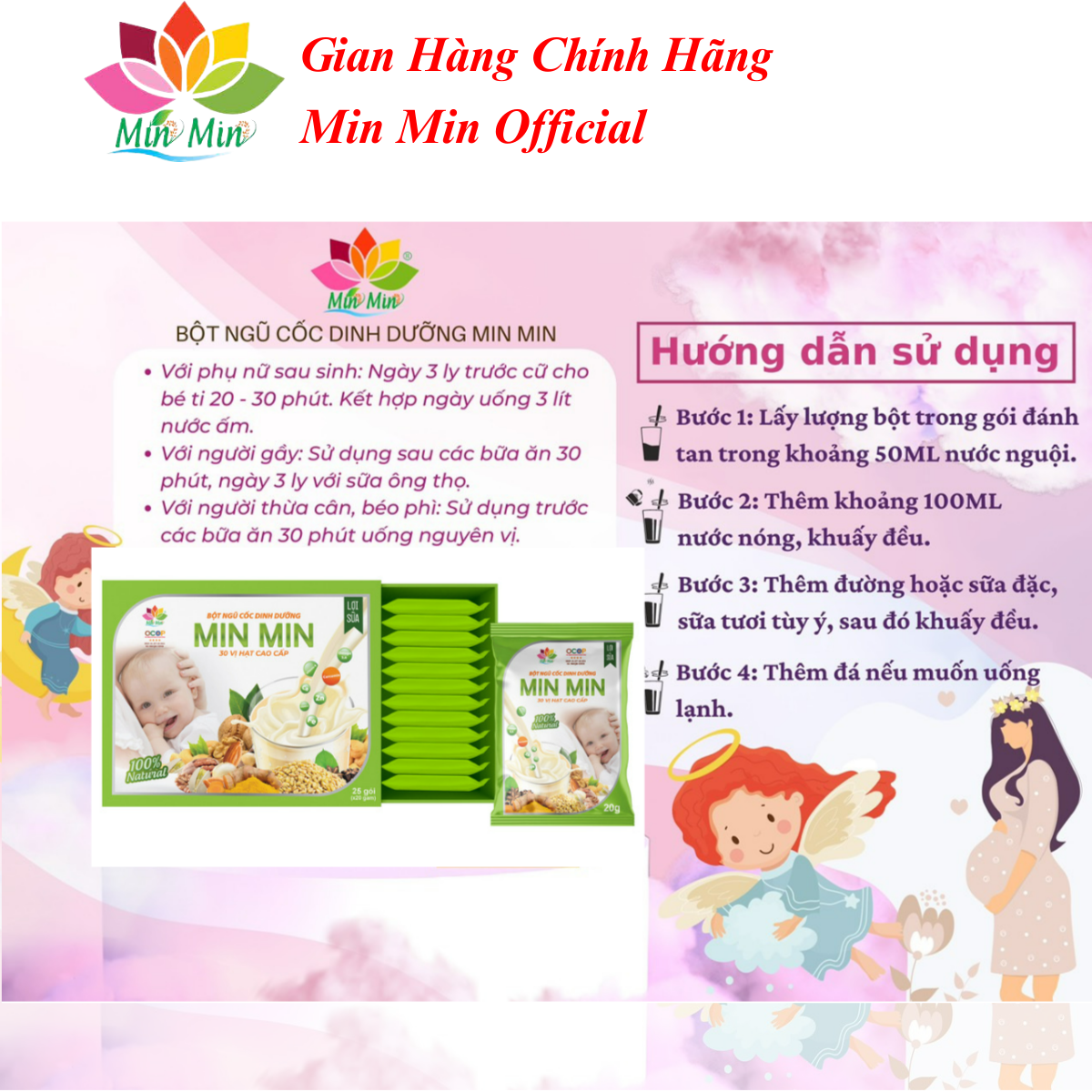 Combo 2 Hộp Ngũ Cốc Min Min Lợi Sữa 38 Hạt Dạng Gói (1Hộp 500gr x25 gói )- Chuyên Lợi Sữa và Phục Hồi Sức Khỏe Sau Sinh