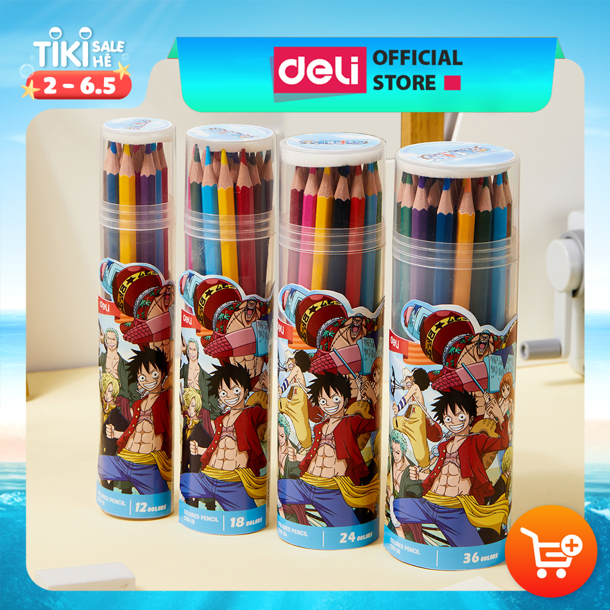 Bút chì màu dạng cốc One piece Deli - Bút chì gỗ khô tự nhiên an toàn vẽ tranh tô màu - 12/24/36/48 màu - CC119