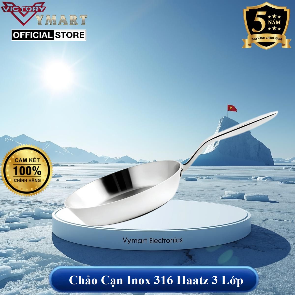 Chảo Cạn Inox 316 Cao Cấp Haatz 3 Lớp Liên Khối, Sử Dụng Mọi Loại Bếp, Hàng Chính Hãng Bảo Hành 5 Năm