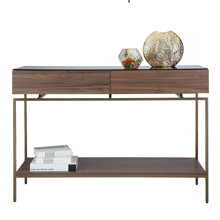 Bàn console trang trí JEAGER chân kim loại bền chắc, khung gỗ kèm kệ lửng và ngăn kéo kết hợp mặt kính cường lực cao cấp | Index Living Mall - Phân phối độc quyền tại Việt Nam