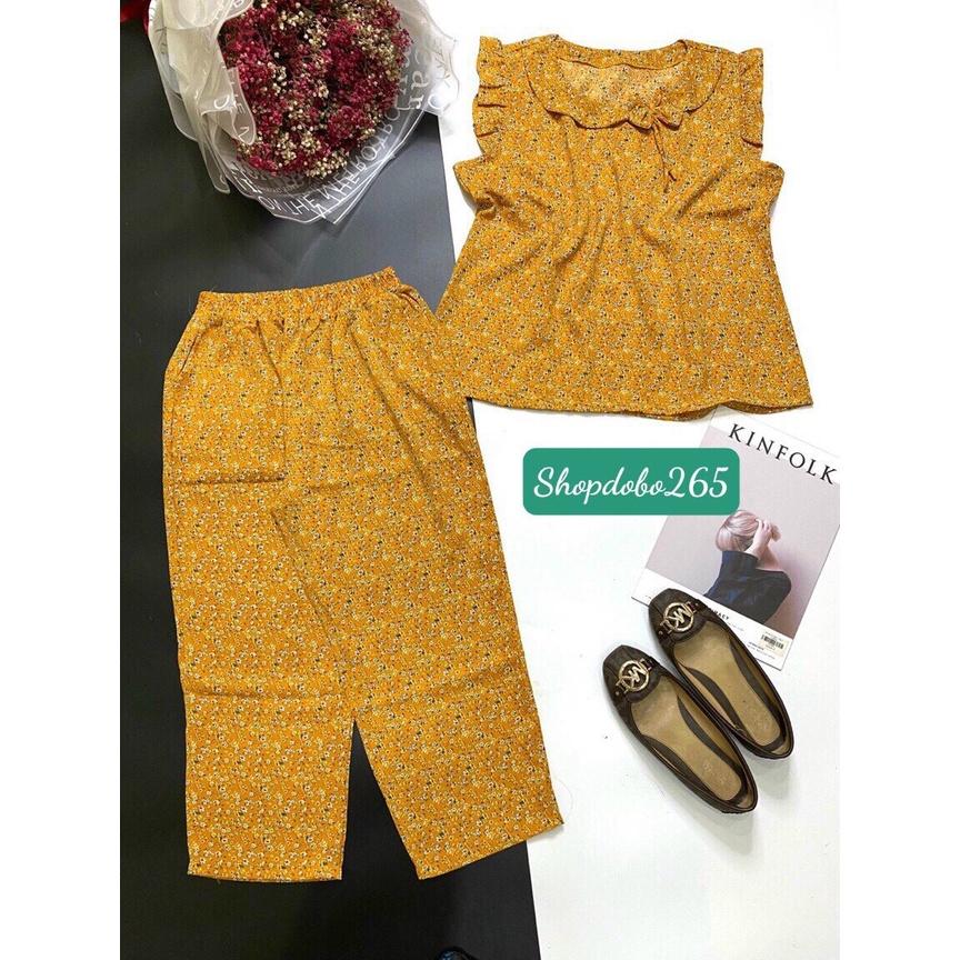 Đồ bộ nữ,đồ ngủ mặc nhà lửng 9 tấc vải lụa mango cao cấp họa tiêt hoa nhí siêu cưng size đại 58-67kg