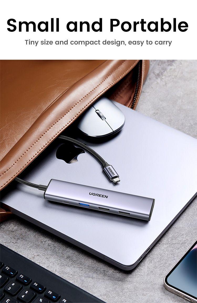 Ugreen UG15495CM478TK USB type C sang 2 x USB 2.0 + 1 x USB 3.0 + 1 x HDMI 4K30Hz + 1 x USB-C PD 100W Bộ chuyển Màu Xám - HÀNG CHÍNH HÃNG