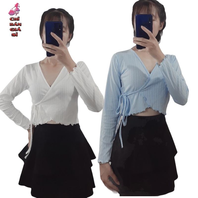 Áo kiểu nữ thun gân tay dài mẫu 2021