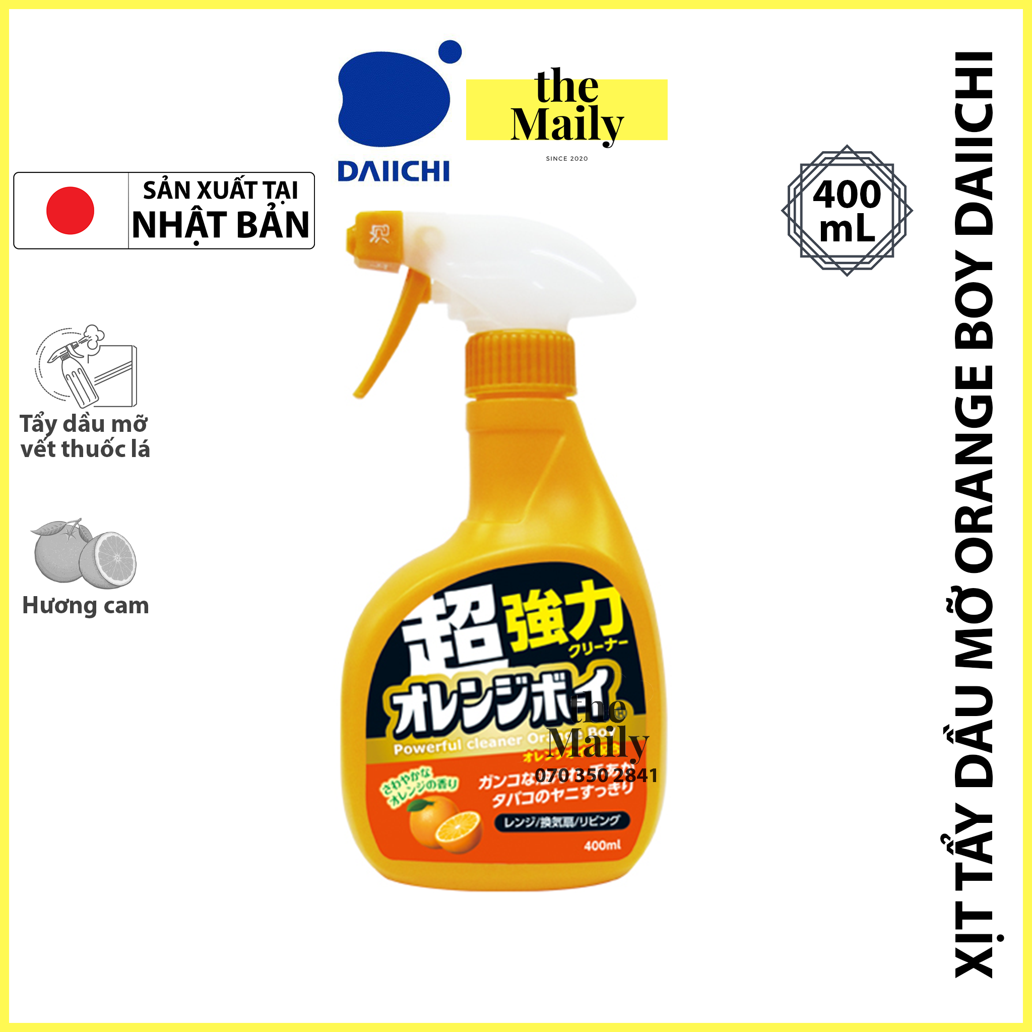 Xịt Tẩy Dầu Mỡ và Tẩy Rửa Nhà Bếp Siêu Mạnh DAIICHI Orange Boy 400mL – Nội Địa Nhật Bản