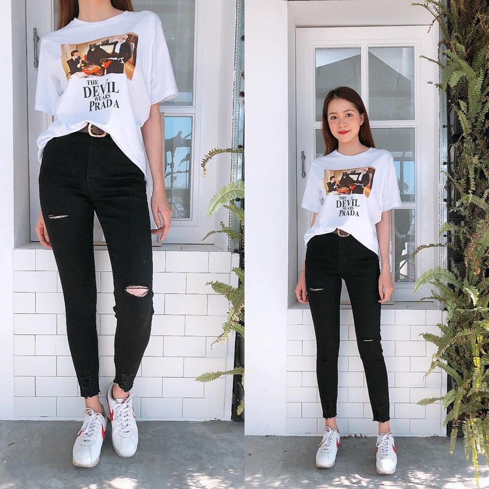 Quần jean nữ rách gối rách đùi