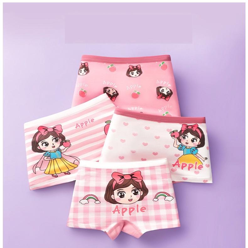 Set 4 Quần chíp đùi bé gái boxer vải cotton mềm mát họa tiết hoạt hình công chúa đáng yêu ( Quần đùi chip )