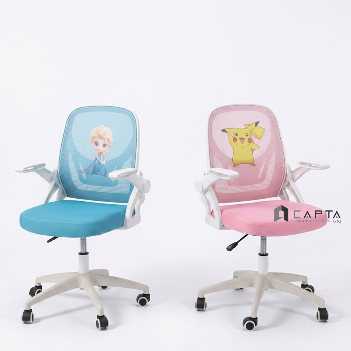 Ghế học sinh học bài màu xanh Elsa và hổng Pikachu có gác chân CE03002-M Nội thất Capta