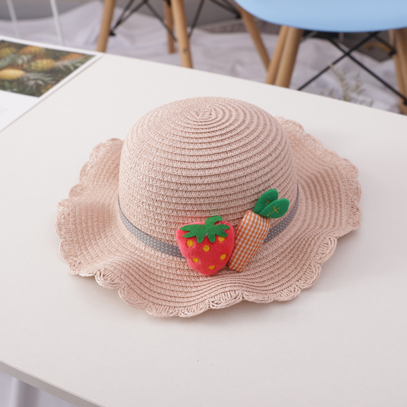 Set mũ cói cà rốt dâu tây + túi xách cói đi biển thời trang cho bé gái