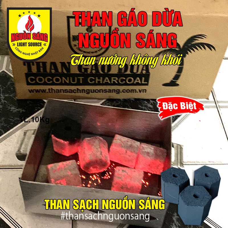 10kg - Than Gáo Dừa Nguồn Sáng (5x5cm)