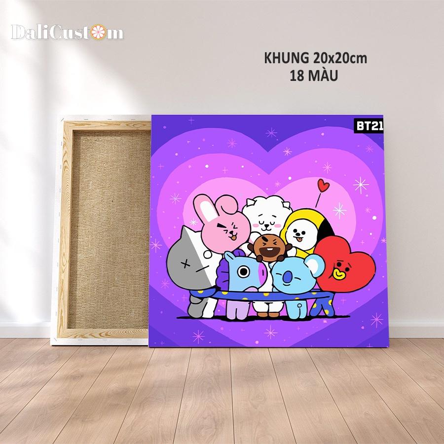 Tranh Tô Màu Số Hóa BTS BT21 Căng Khung Sẵn 20x20cm 25x25cm 40x40cm Có Sẵn Mới Về Mẫu Mới