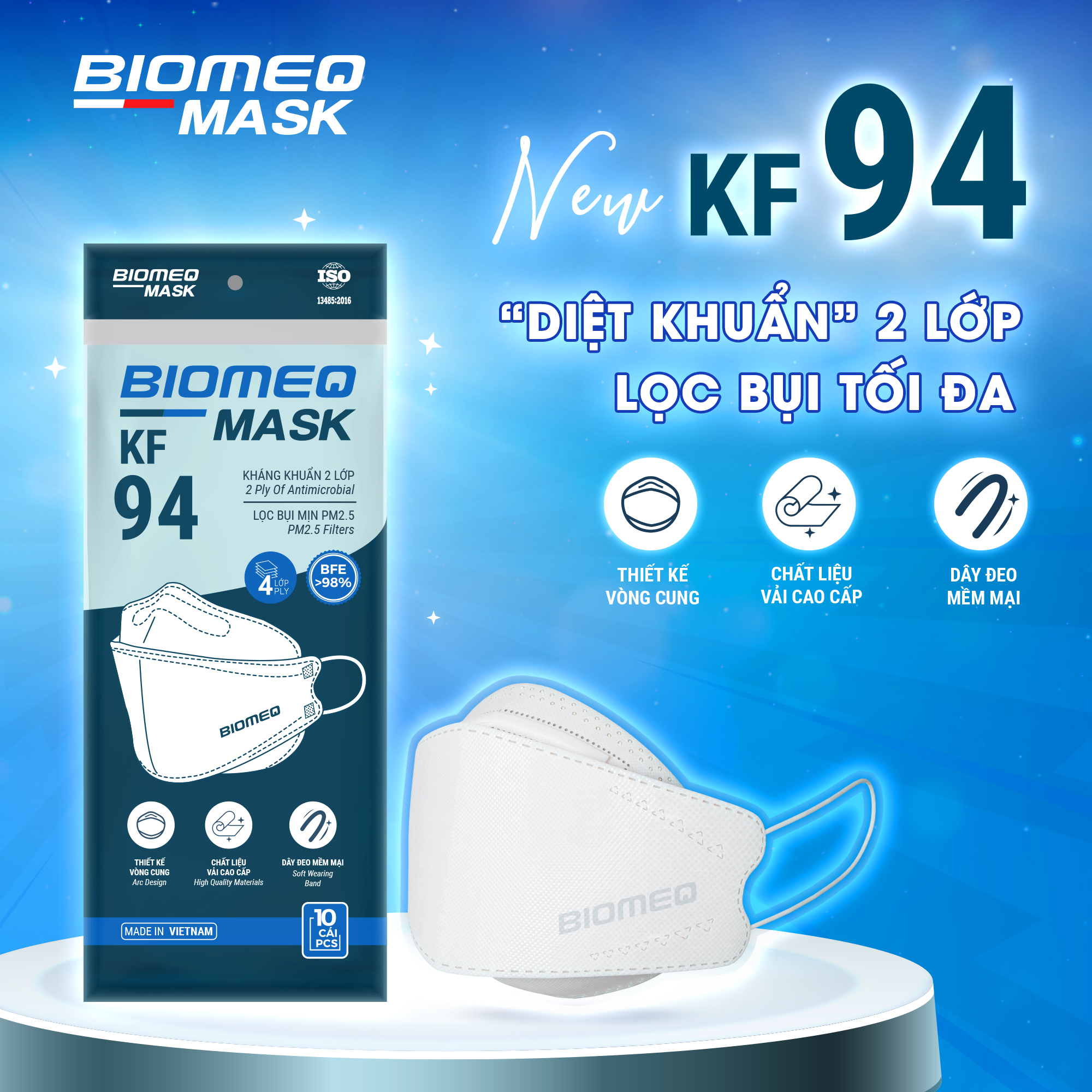 COMBO 50 chiếc Khẩu trang KF94 4 lớp 4D BIOMEQ Mask tiêu chuẩn Hàn Quốc KF94 Chống bụi mịn và kháng khuẩn