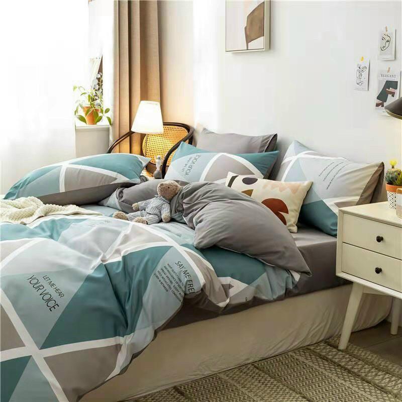 Bộ chăn ga Cotton Poly M2T bedding chăn ga Hàn Quốc kim cương xanh đủ size miễn phí bo chun