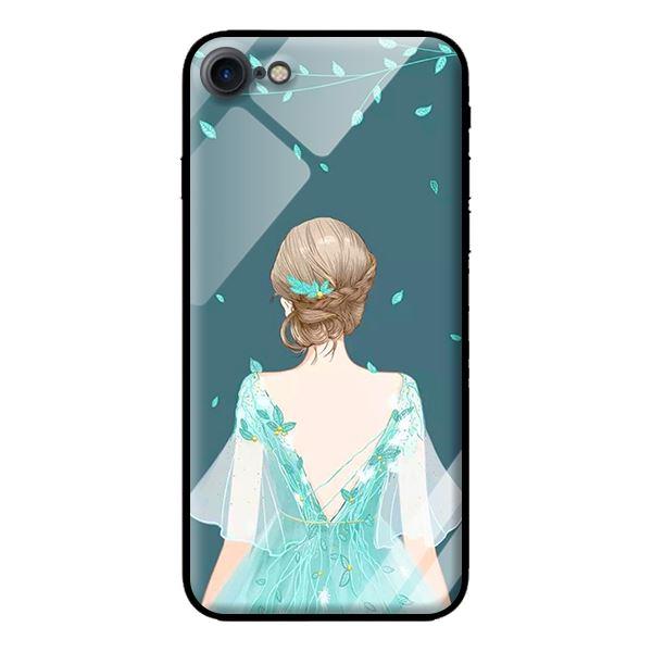 Ốp kính cường lực cho iPhone 7 Cô Gái Nền Xanh - Hàng chính hãng