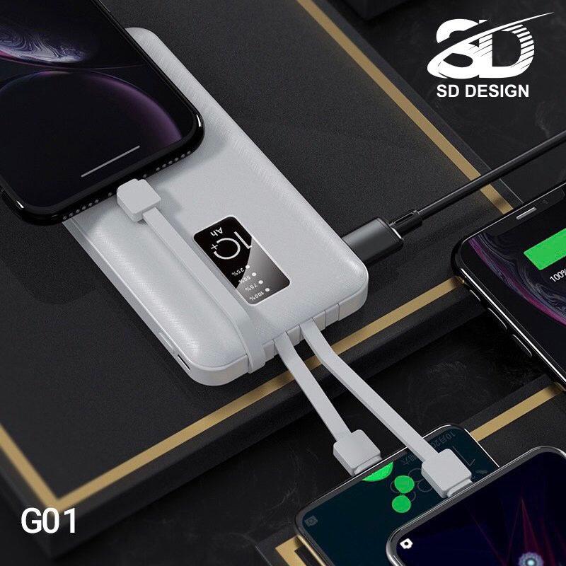 Sạc dự phòng SD DESIGN G01 dung lượng 10.000 mAh có đầy đủ chân sạc cho samsung, xiaomi,...