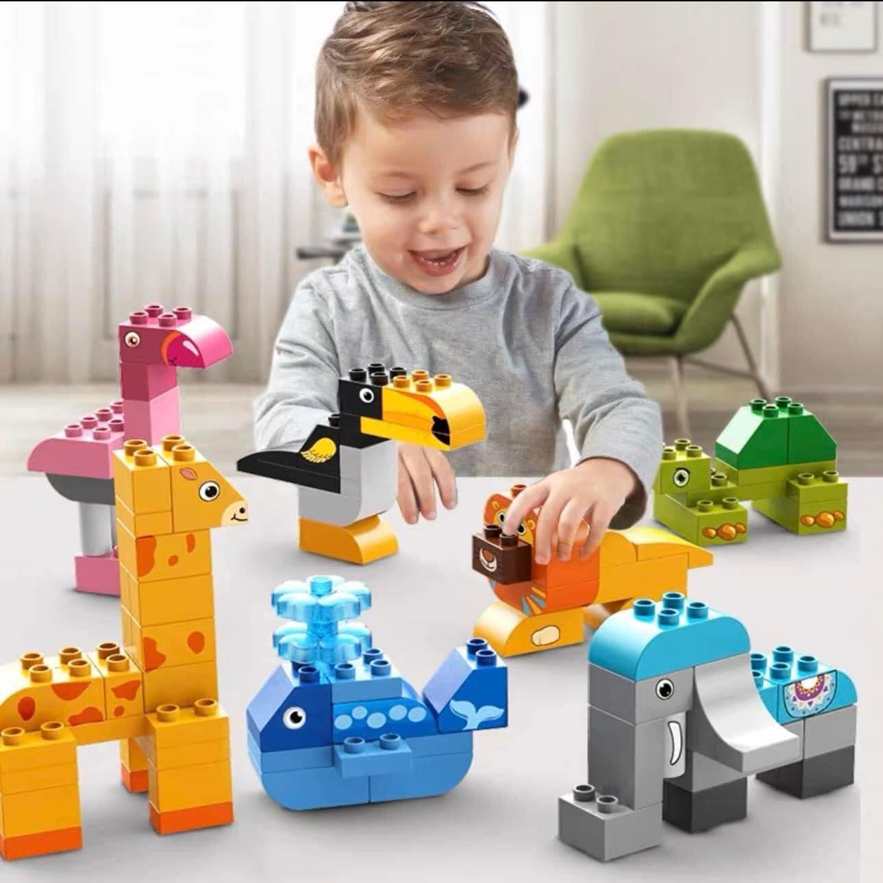 Đồ chơi lắp ráp Feelo Thế Giới Động Vật 102 Chi Tiết Siêu To, đồ chơi cao cấp cho bé