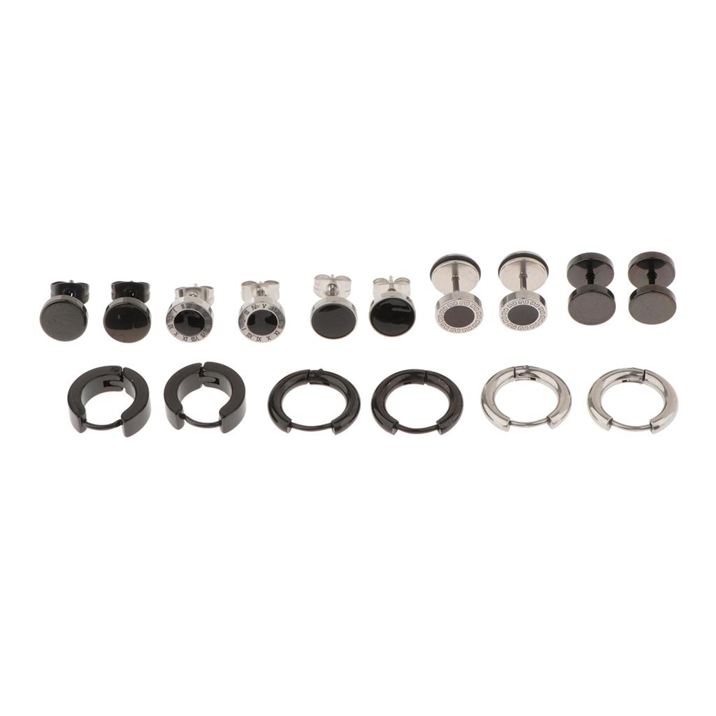 8 Pairs Punk Style Stainless Steel Hoop Earrings Stud Earrings For Men Women