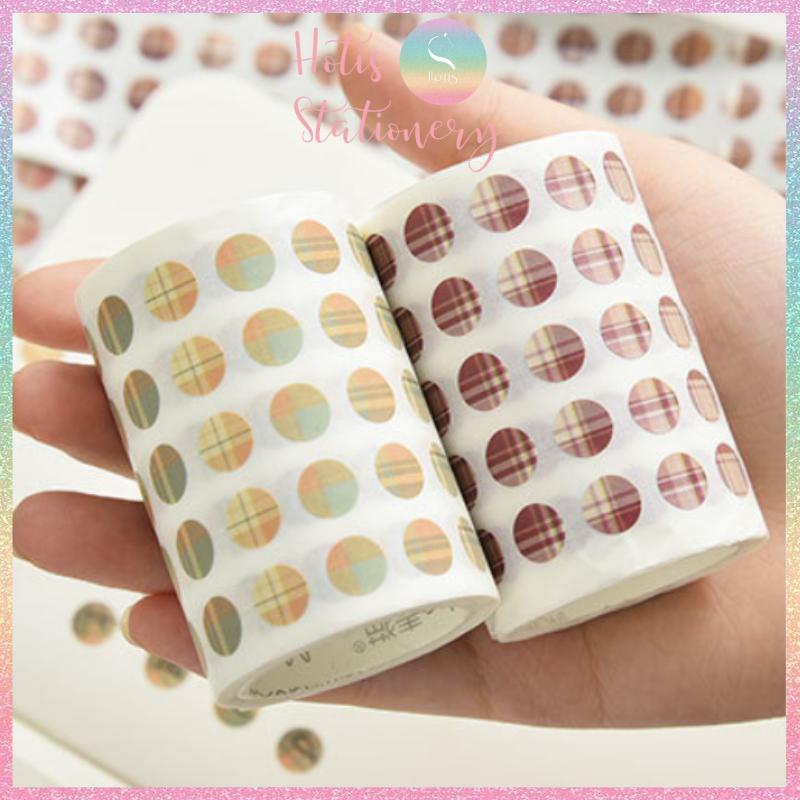 Cuộn sticker chấm tròn kẻ sọc phối màu, cuộn dài 3m trang trí sổ, bullet journal