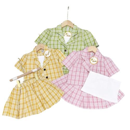 Set váy giả vest bé gái kẻ caro 3 chi tiết áo, chân váy xếp ly và áo quây sợi bún XHN1025