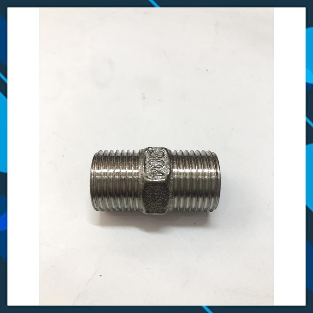 Níp, Kép, Nối 2 Đầu Ren Ngoài 21mm Đồng Thau - Inox Sần 304 - Inox Bóng