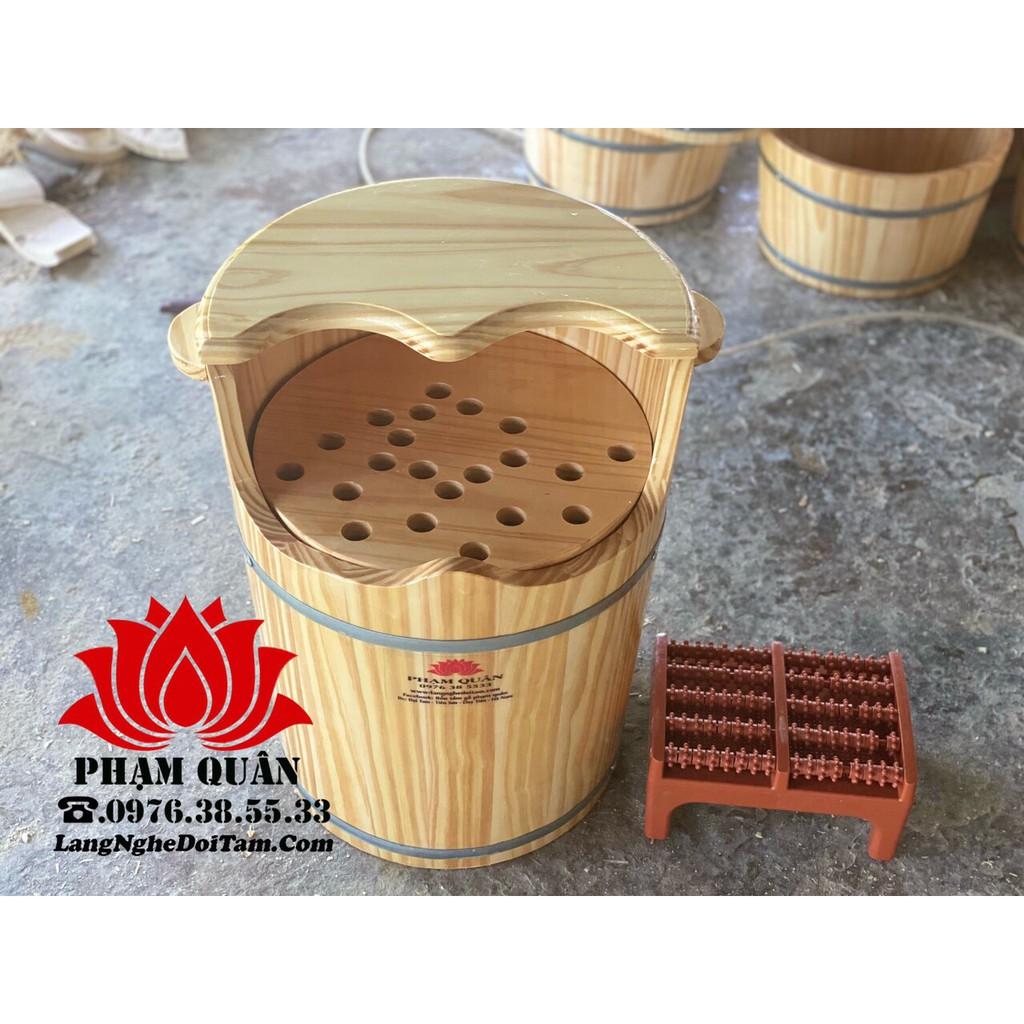 Thùng gỗ xông chân kết hợp xông phụ khoa, xông đầu, tặng kèm ghế lăn máy xông 2l