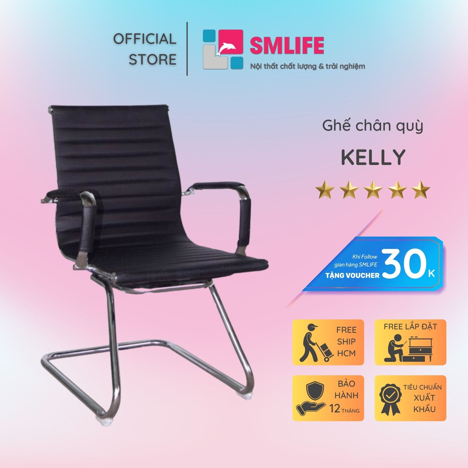 Ghế chân quỳ lưng trung bọc da PU SMLIFE Kelly