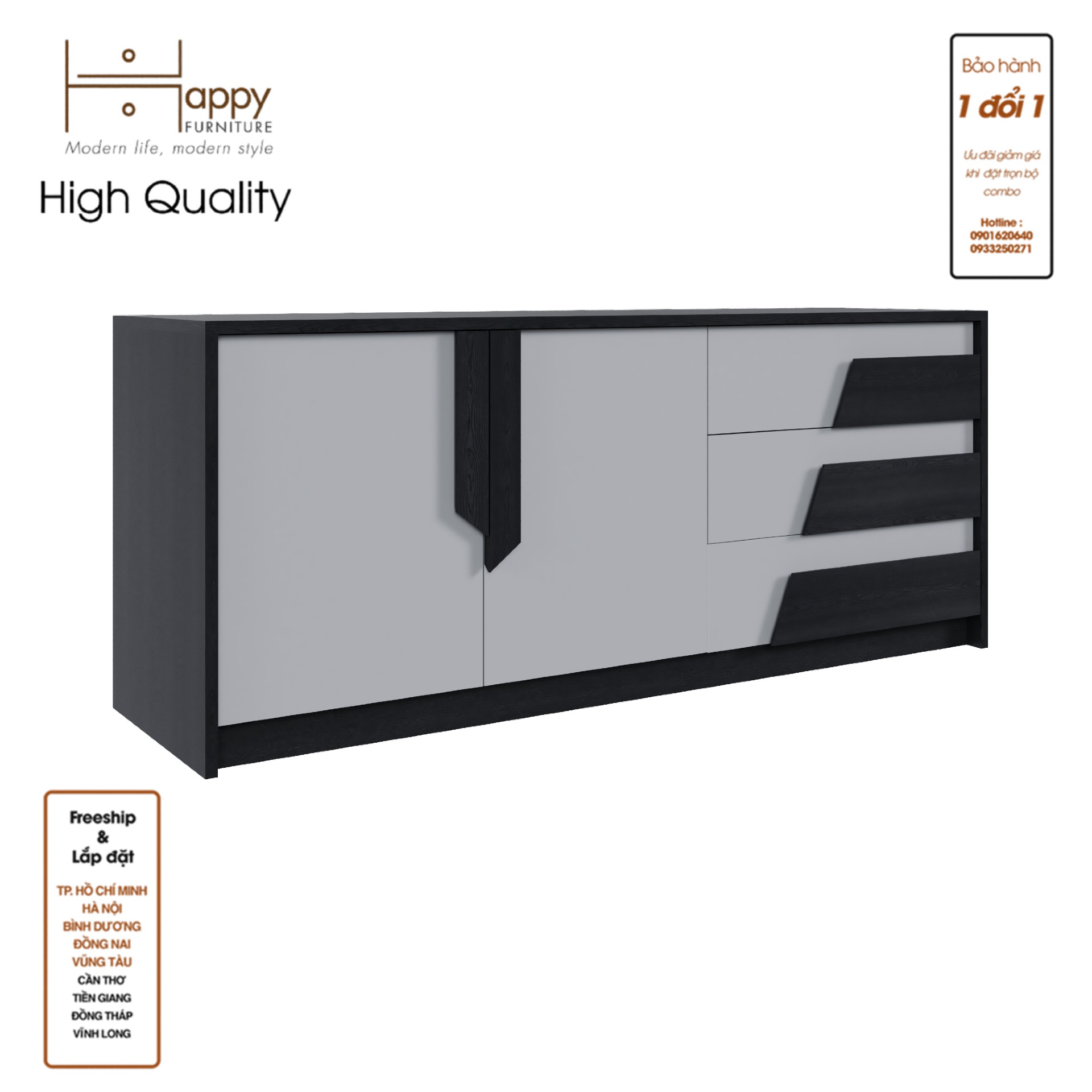 [Happy Home Furniture] PONIX, Kệ TV 3 ngăn kéo, 140cm x 40cm x 58cm ( DxRxC), KTV_027