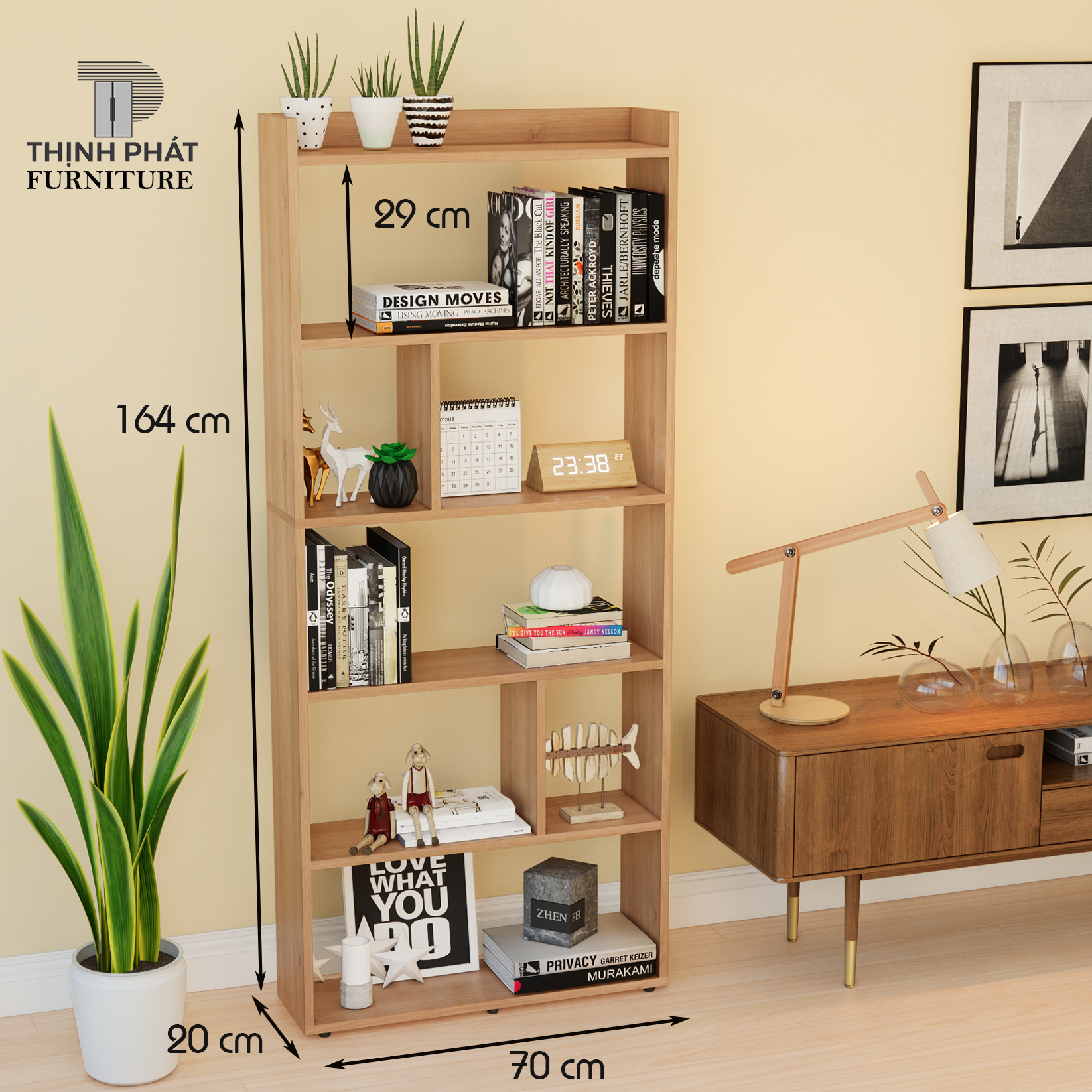 KỆ SÁCH- KỆ TRANG TRÍ 6 TẦNG TRƯNG BÀY THỊNH PHÁT FURNITURE  KS-TP 05  (70cm x 162cm)